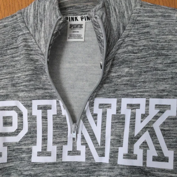 PINK Grey Heathered Quarter Zip - Picture 3 of 5